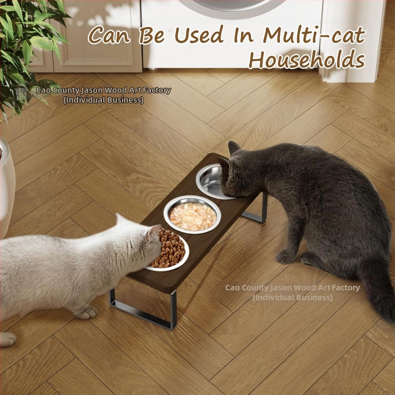 Suport din lemn pentru farfurie de pisici, înălțat, înclinare de 15° – anti-vărsături, pentru pisici