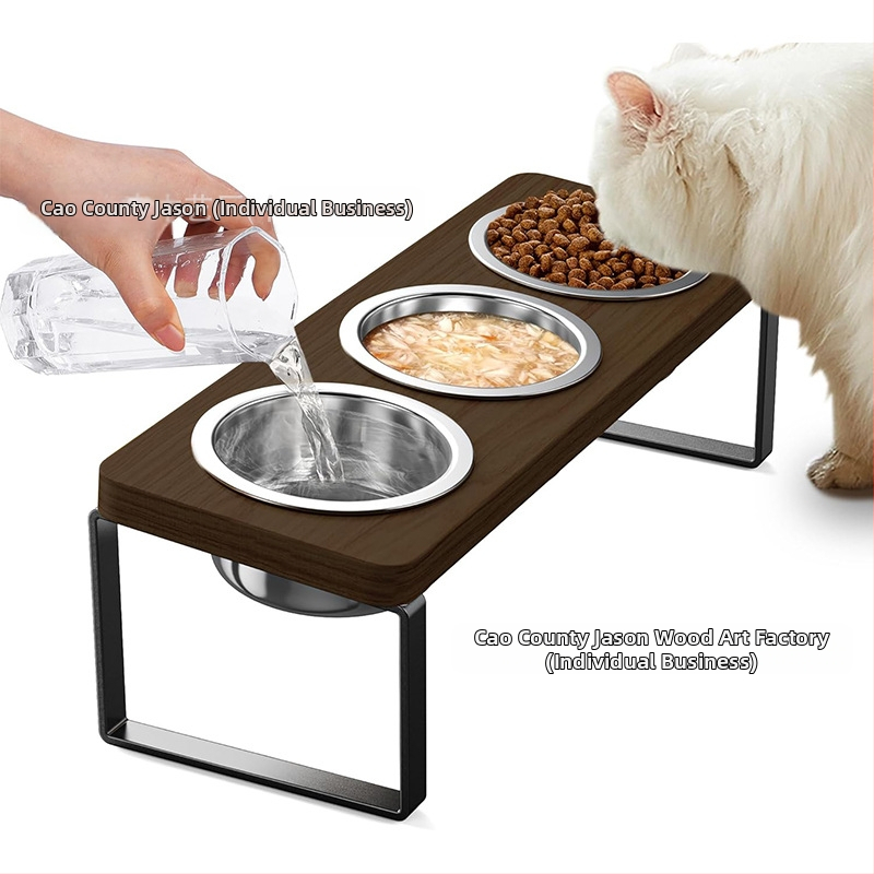 Suport din lemn pentru farfurie de pisici, înălțat, înclinare de 15° – anti-vărsături, pentru pisici