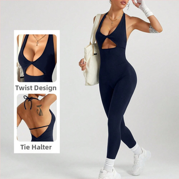 Женски йога бодисют с презрамки на гръб, twist дизайн, висока талия за повдигане, 92% найлон / 8% спандекс, есен 2025
