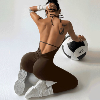 Γυναικείο κορμάκι γιόγκα με πλάτη με λουριά, twist σχέδιο, ψηλή μέση για ανύψωση, νάιλον 92%/spandex 8%, φθινόπωρο 2025