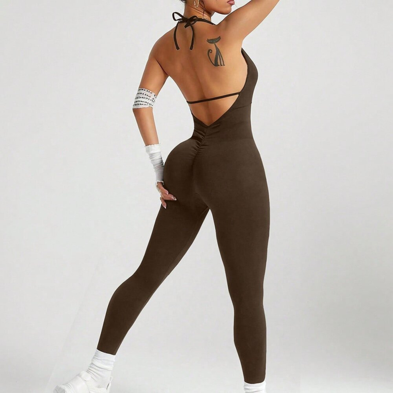 Женски йога бодисют с презрамки на гръб, twist дизайн, висока талия за повдигане, 92% найлон / 8% спандекс, есен 2025