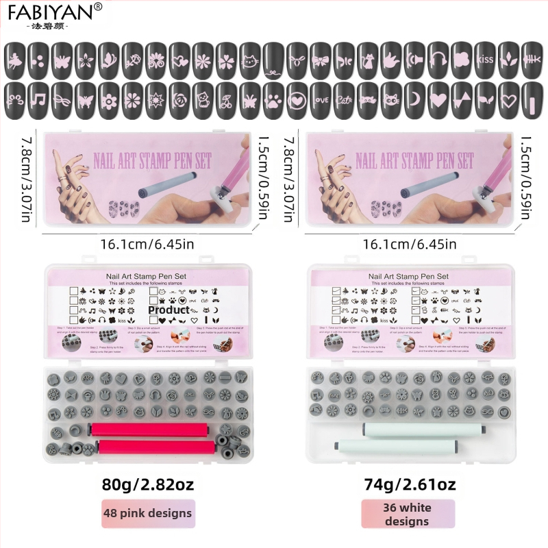 Sada razítek na nechty s 48 vymeniteľnými silikónovými hlavami s motívmi motýľov a kvetov; Materiál: plast; Netto hmotnosť 75–80 g