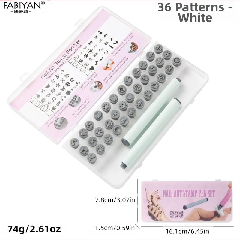 Set de ștampilare unghii cu 48 capete din silicon înlocuibile — Motive fluture și floare; Material plastice; Greutate netă 75–80 g