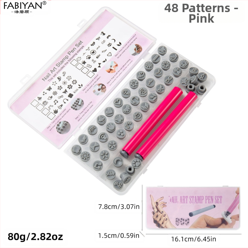 Set de ștampilare unghii cu 48 capete din silicon înlocuibile — Motive fluture și floare; Material plastice; Greutate netă 75–80 g