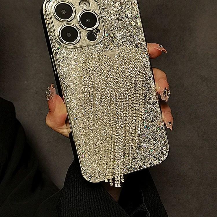 iPhone laikiklis su širdies karoliukų užuolaida, akrilo medžiaga, atsparus kritimui, suderinamas su Apple (Dizainas: Resin Glitter Heart Beaded Curtain Stand)