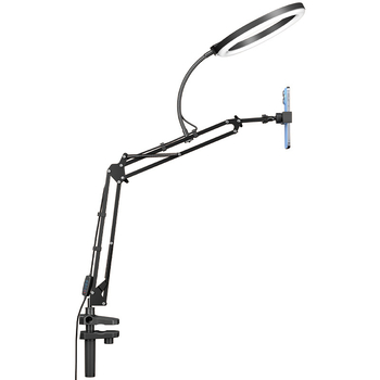 Стойка за мобилен телефон за надгледно заснемане с LED осветление — настолно лайв стриймване и видеозапис на храна и бижута, модел F1a, алуминиева сплав