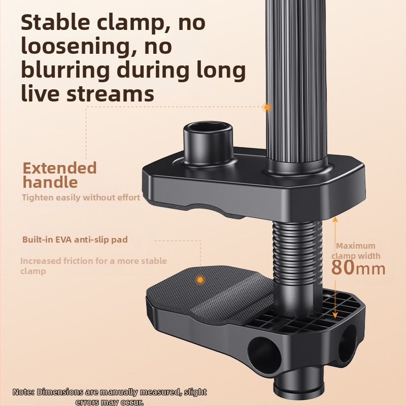 Držiak na telefón s LED osvetlením pre overhead snímanie na stole — živé vysielanie a natáčanie jedál a šperkov; univerzálny pre telefóny; model F1a; hliníková zliatina