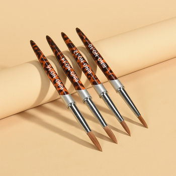 Σετ πινέλων για νύχια τέχνης - Λεοπάρ μοτίβο, λαβές με κρυστάλλινο γλυπτό, 4 πινέλα ζωγραφικής, μακριές μεταλλικές λαβές, ιδιωτική ετικέτα