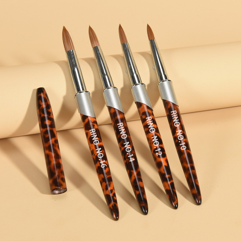 Set četkica za nokte - leopard uzorak, ručke s kristalnim gravurama, 4 slikarske četkice, dugi metalni držači, privatna marka