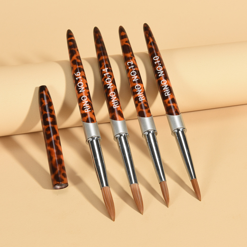 Set četkica za nokte - leopard uzorak, ručke s kristalnim gravurama, 4 slikarske četkice, dugi metalni držači, privatna marka