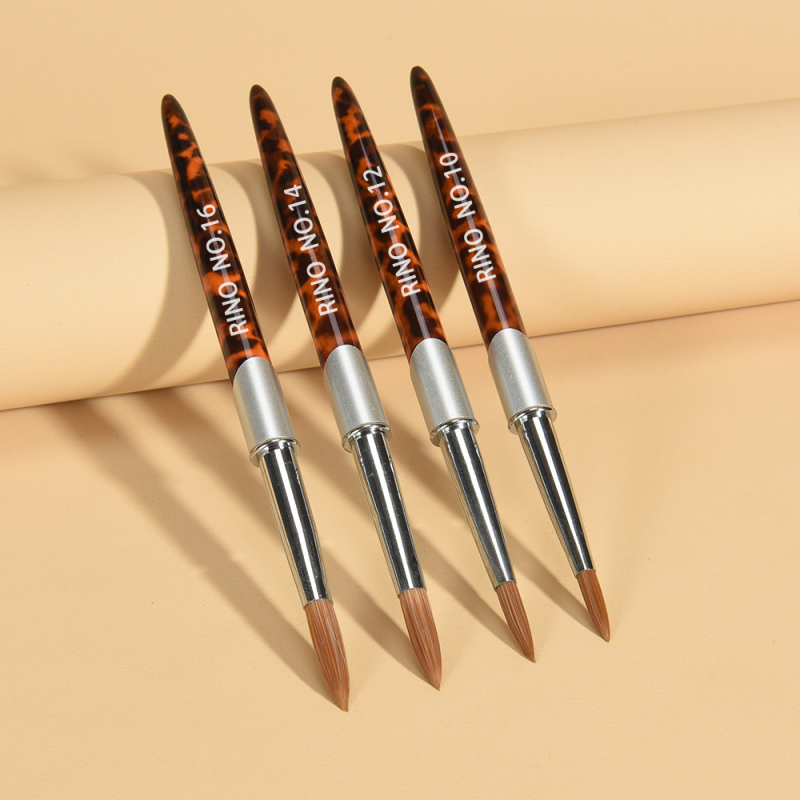 Set četkica za nokte - leopard uzorak, ručke s kristalnim gravurama, 4 slikarske četkice, dugi metalni držači, privatna marka