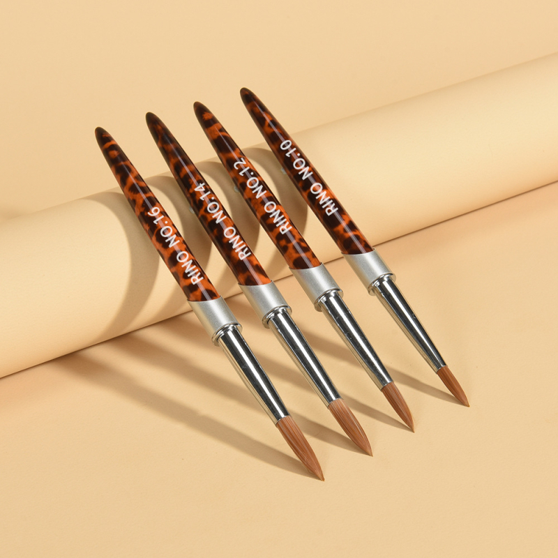 Set četkica za nokte - leopard uzorak, ručke s kristalnim gravurama, 4 slikarske četkice, dugi metalni držači, privatna marka