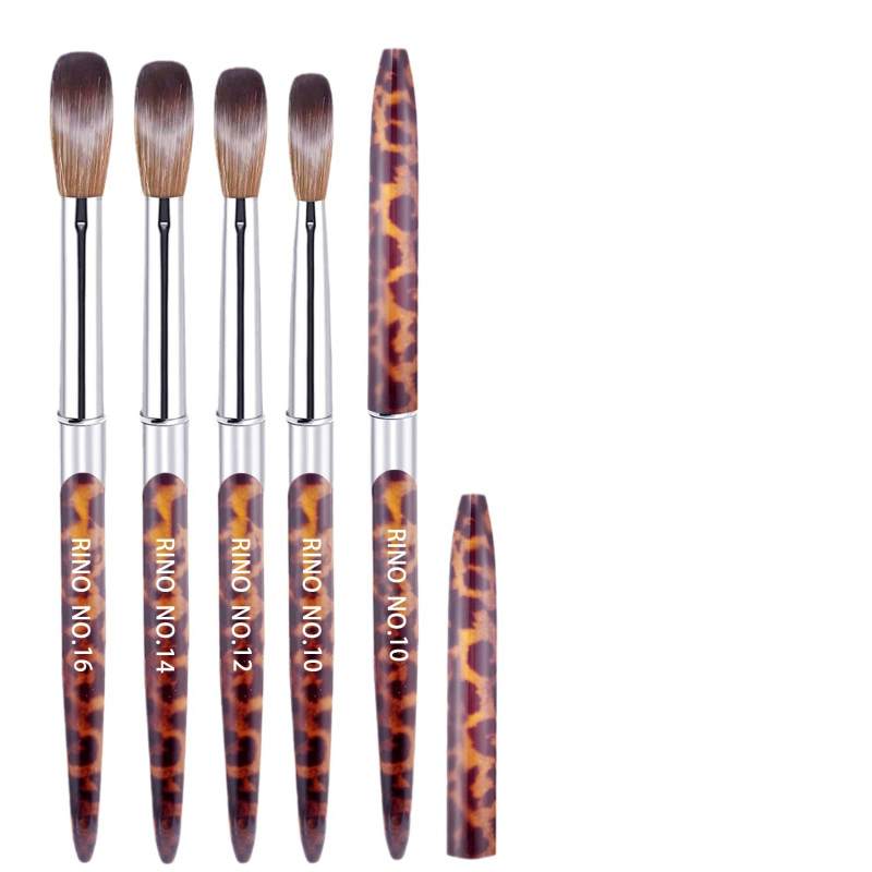 Set četkica za nokte - leopard uzorak, ručke s kristalnim gravurama, 4 slikarske četkice, dugi metalni držači, privatna marka