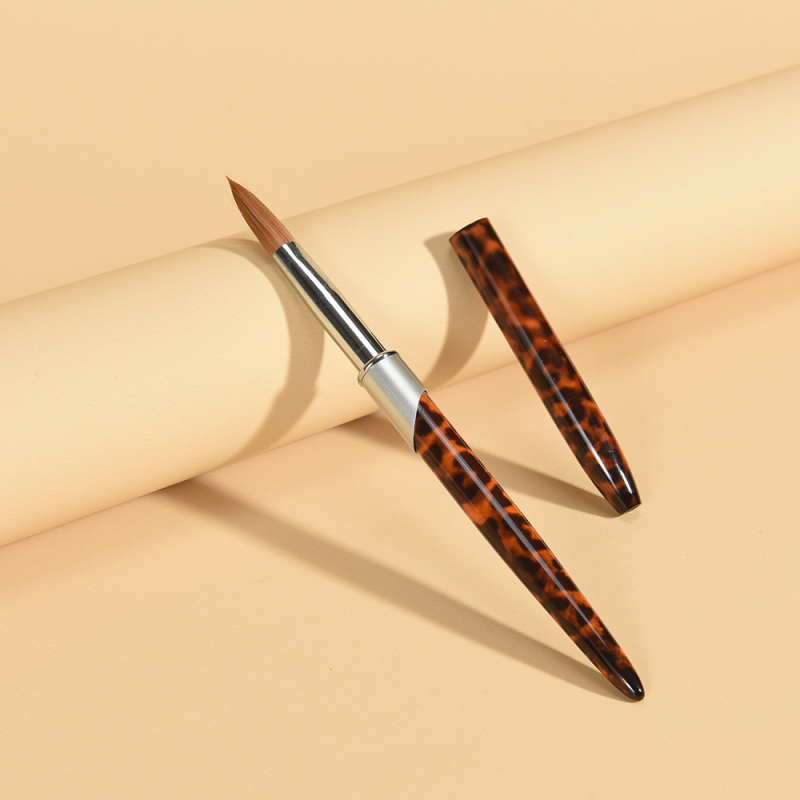 Set četkica za nokte - leopard uzorak, ručke s kristalnim gravurama, 4 slikarske četkice, dugi metalni držači, privatna marka