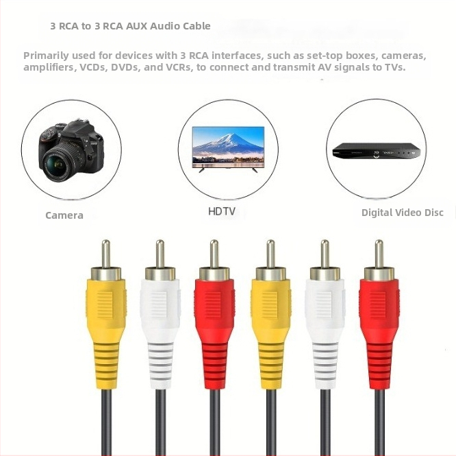 AV кабел 3 към 3 RCA с лотос глава, никелиран, ядро от чист мед, проводници от мед без кислород, RoHS