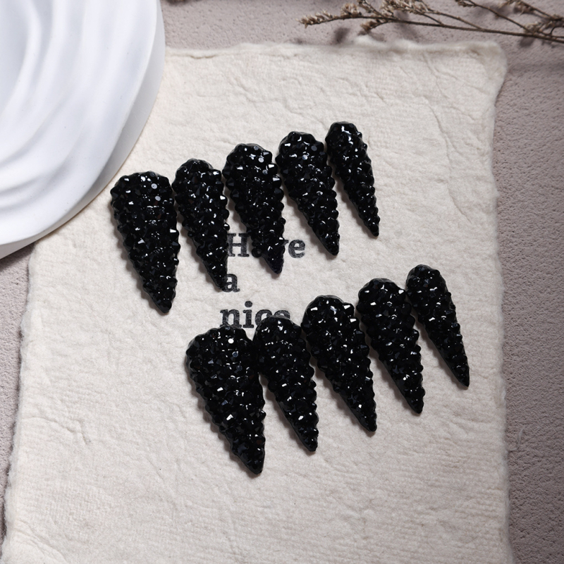 K9 stiklo nagų galiukai, pilni deimantai, vandens lašo formos ilgas galiukas, Y2K prabanga, LNnail, kilmė Hunan