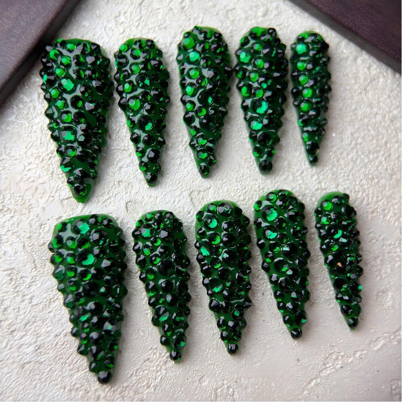 K9 stiklo nagų galiukai, pilni deimantai, vandens lašo formos ilgas galiukas, Y2K prabanga, LNnail, kilmė Hunan