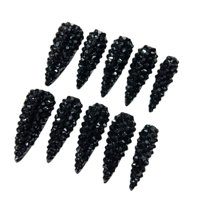 K9 stiklo nagų galiukai, pilni deimantai, vandens lašo formos ilgas galiukas, Y2K prabanga, LNnail, kilmė Hunan