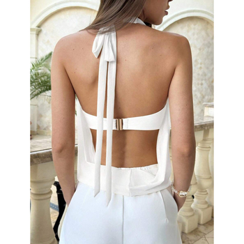Tank Top Camisole - Slim Fit, Poluprozirni leđa, Padajući dekolte i Metalne dekoracije, Materijal pamuk-lin Vinylon, Vzor logotipa