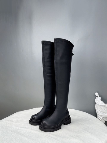 Moteriški over-the-knee batai su stora padu, PU viršus, gumos padas, apvali nosis, masyvus kulnas 3–5 cm, korėjiško stiliaus