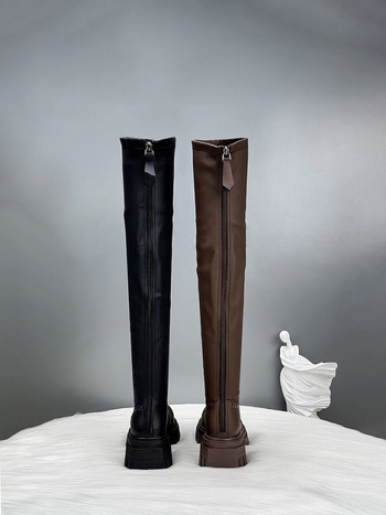 Moteriški over-the-knee batai su stora padu, PU viršus, gumos padas, apvali nosis, masyvus kulnas 3–5 cm, korėjiško stiliaus