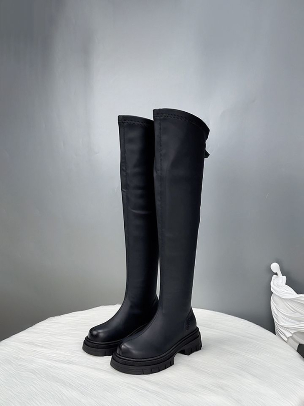 Moteriški over-the-knee batai su stora padu, PU viršus, gumos padas, apvali nosis, masyvus kulnas 3–5 cm, korėjiško stiliaus