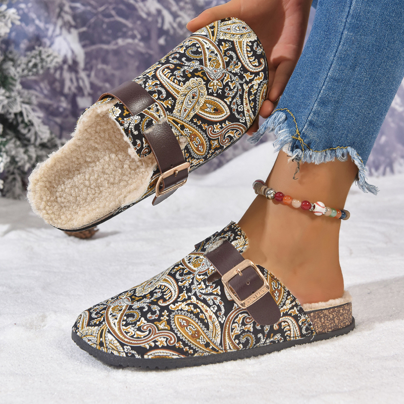 Toe Loop sandalai, etninio bohemiško rašto, PU viršus, gumos padas, Slip-On užsegimas