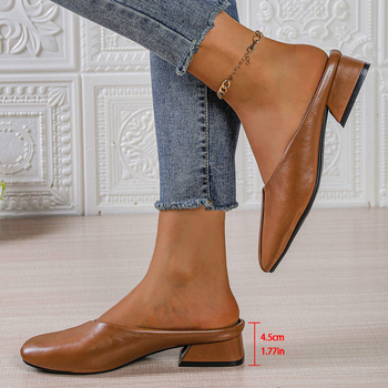 Ženske mule s kvadratnim vrhom, masivnim srednjim petom, PU gornji dio, gumena potplat, otvoreni stražnji dio, slip-on