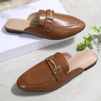 Γυναικείες δερμάτινες καλοκαιρινές σανδάλες με επίπεδη σόλα, PU πάνω, σόλα από καουτσούκ, επένδυση από συνθετικό δέρμα, συγκολλημένη σόλα, πάχος σόλας 3–5 cm