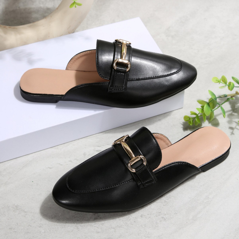 Γυναικείες δερμάτινες καλοκαιρινές σανδάλες με επίπεδη σόλα, PU πάνω, σόλα από καουτσούκ, επένδυση από συνθετικό δέρμα, συγκολλημένη σόλα, πάχος σόλας 3–5 cm