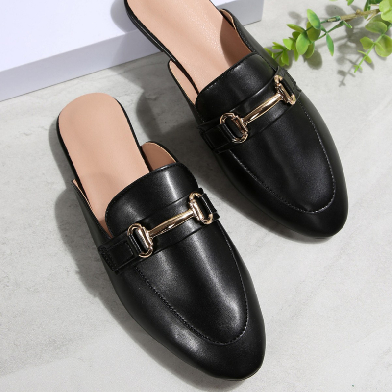 Γυναικείες δερμάτινες καλοκαιρινές σανδάλες με επίπεδη σόλα, PU πάνω, σόλα από καουτσούκ, επένδυση από συνθετικό δέρμα, συγκολλημένη σόλα, πάχος σόλας 3–5 cm