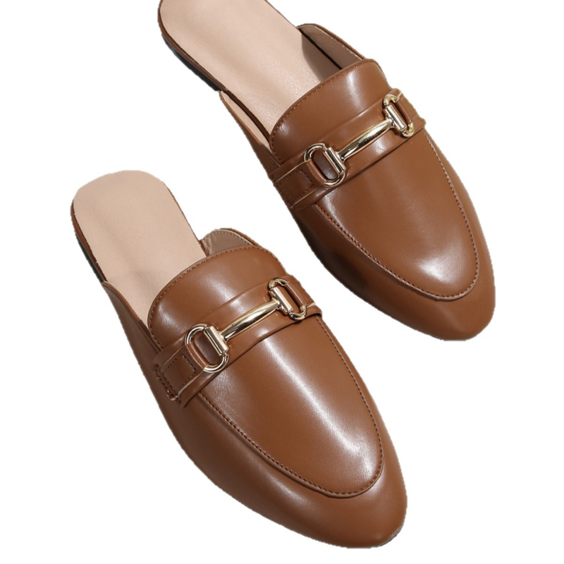 Γυναικείες δερμάτινες καλοκαιρινές σανδάλες με επίπεδη σόλα, PU πάνω, σόλα από καουτσούκ, επένδυση από συνθετικό δέρμα, συγκολλημένη σόλα, πάχος σόλας 3–5 cm