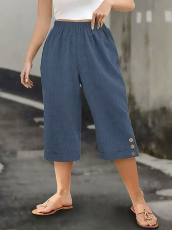 Sieviešu ikdienas bikses, augsta viduklis, kapri garums, taisns griezums, plāns poliesters