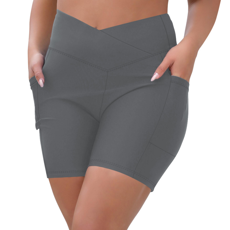 Йога клин капри с джоб на кръстосана талия, Slim Fit, дължина капри, моноцветен, полиестер-спандекс смес