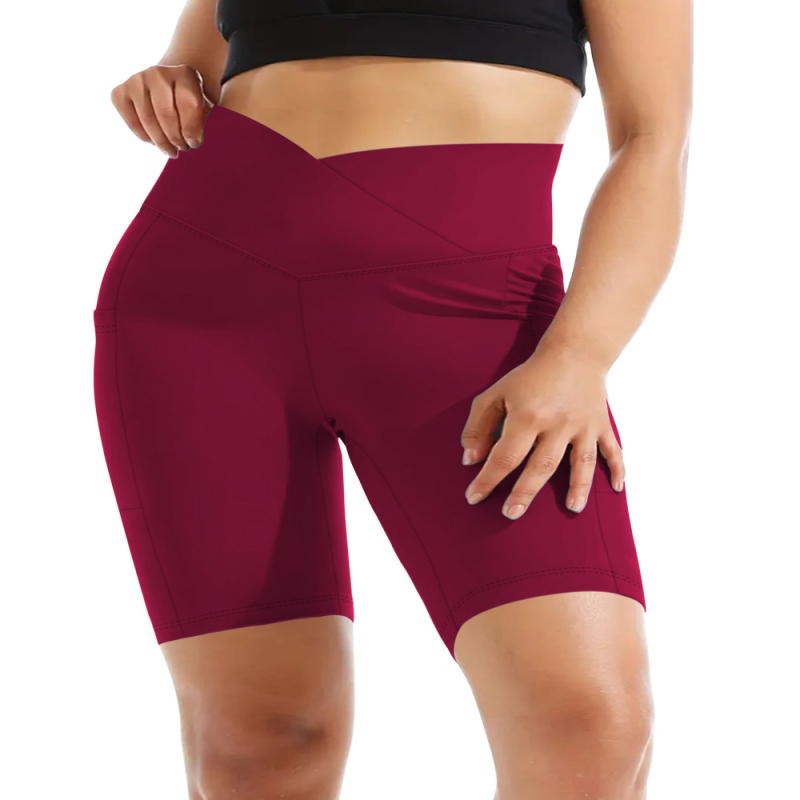 Йога клин капри с джоб на кръстосана талия, Slim Fit, дължина капри, моноцветен, полиестер-спандекс смес