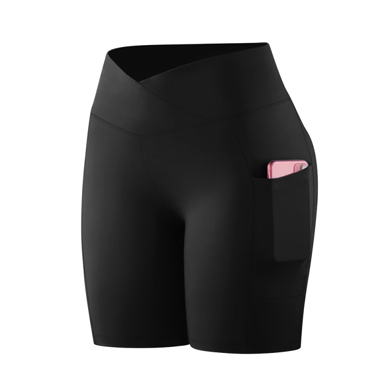 Йога клин капри с джоб на кръстосана талия, Slim Fit, дължина капри, моноцветен, полиестер-спандекс смес