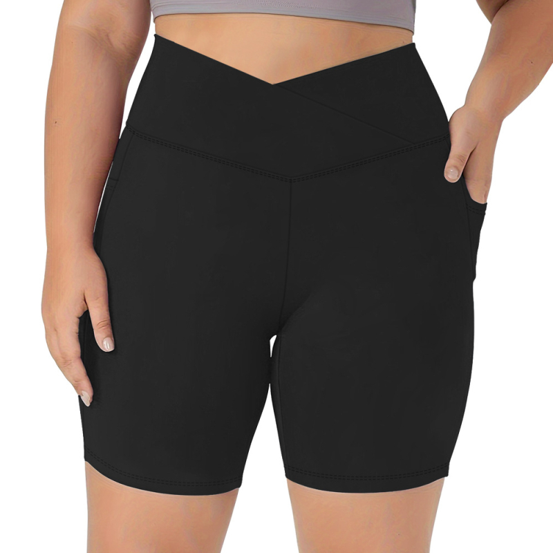 Йога клин капри с джоб на кръстосана талия, Slim Fit, дължина капри, моноцветен, полиестер-спандекс смес