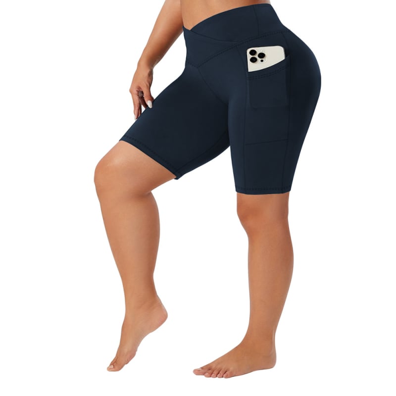 Йога клин капри с джоб на кръстосана талия, Slim Fit, дължина капри, моноцветен, полиестер-спандекс смес