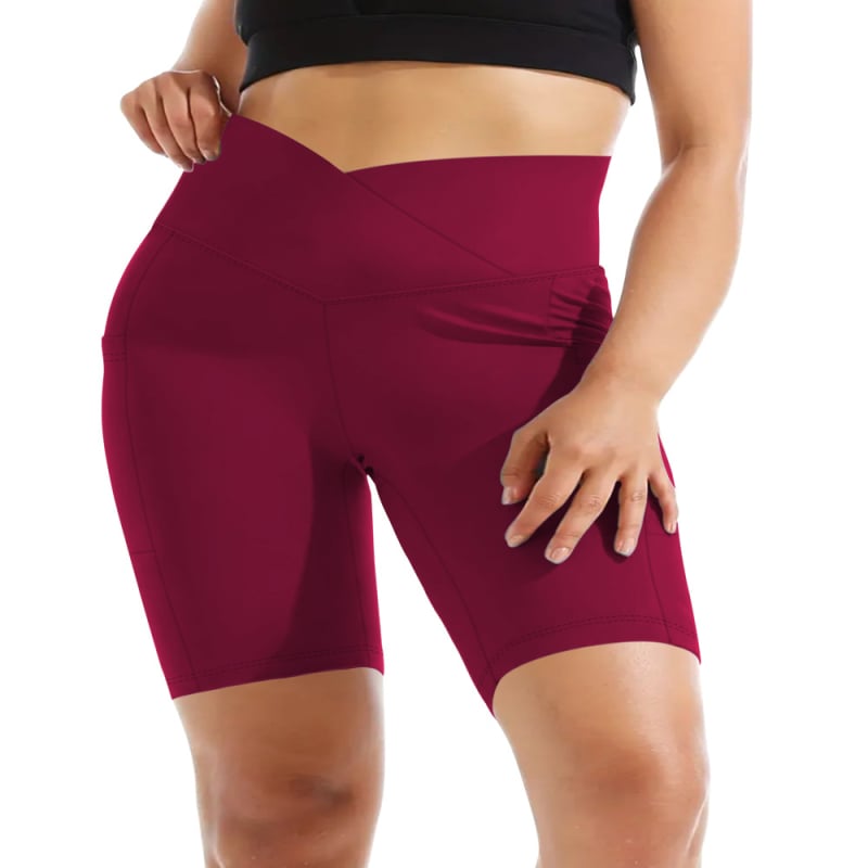 Йога клин капри с джоб на кръстосана талия, Slim Fit, дължина капри, моноцветен, полиестер-спандекс смес