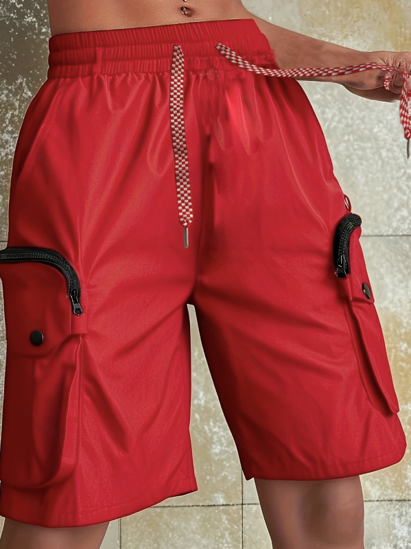 Sieviešu brīvi cargo šorti no poliestera, vidējais jostas platums, vidējais biezums, bez gludināšanas, vasara 2025, darba apģērbs / ielu hipster stils