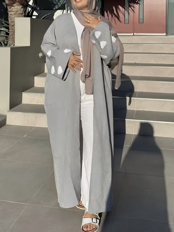 Μακρύ ρόμπα με μανίκια μπατγουίν και κέντημα με συννεφιά, ανοιχτή μπροστινή μεριά, φαρδύ καφτάν, πολυεστέρας 95%+, Καλοκαίρι 2025