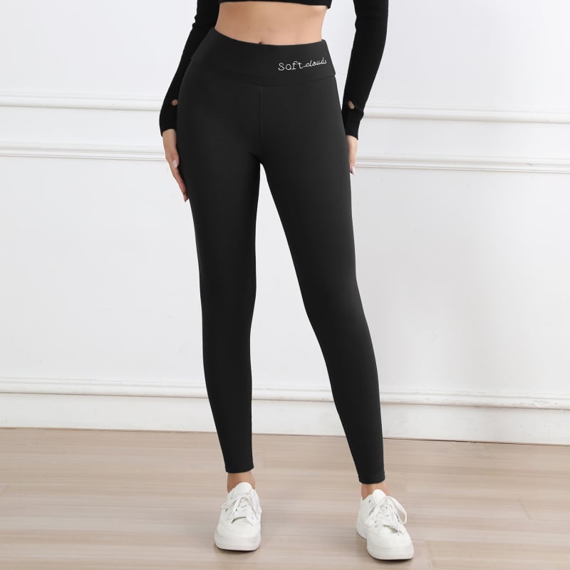 Поларено подплатени панталони за йога с висока талия, смес полиестер-спандекс, дебел и топъл