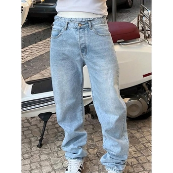 Jeansi pentru bărbați, croială dreaptă, croială lejeră, căptușiți cu fleece, amestec de poliester