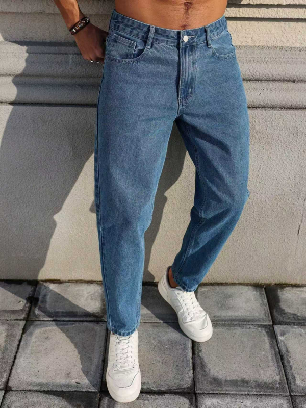 Džinsai su tiesia kojų linija, išplauti džinsai, vidurio juosmens, 90% medvilnė, 9/10 ilgio, vyrai