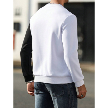 Мъжки суитшърт с пачуърк дизайн, кръгло деколте, дълги ръкави, поларено вътрешно покритие, съдържание на рами 51–70%