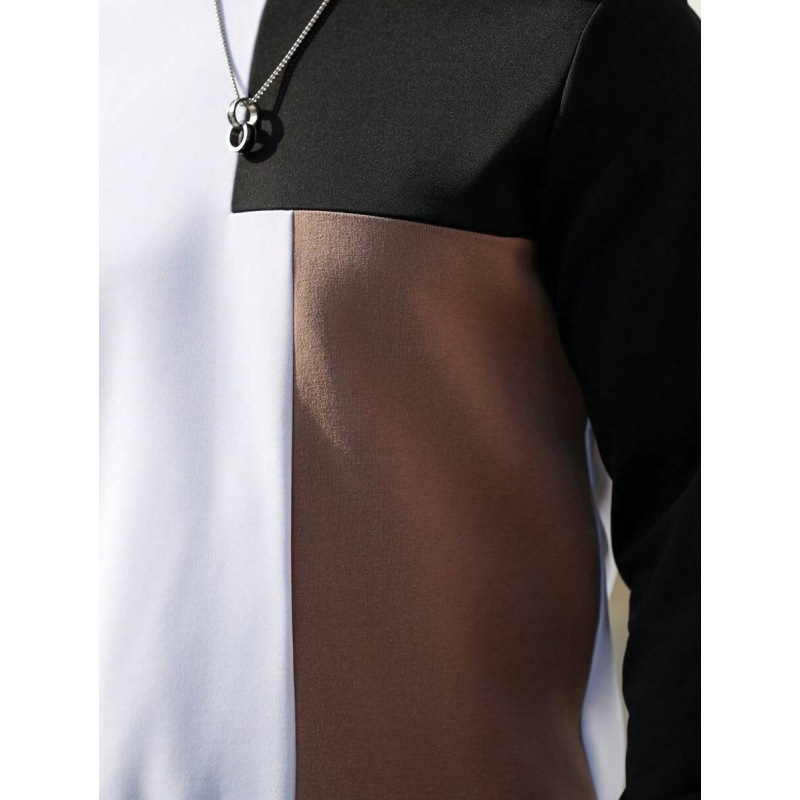 Vyriskas patchwork džemperis su apvaliu kaklu, ilgomis rankovėmis, fleece įdėklas, ramie 51–70% pluošto