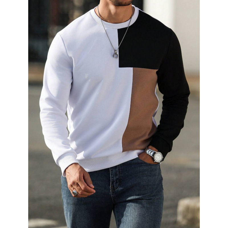 Vyriskas patchwork džemperis su apvaliu kaklu, ilgomis rankovėmis, fleece įdėklas, ramie 51–70% pluošto