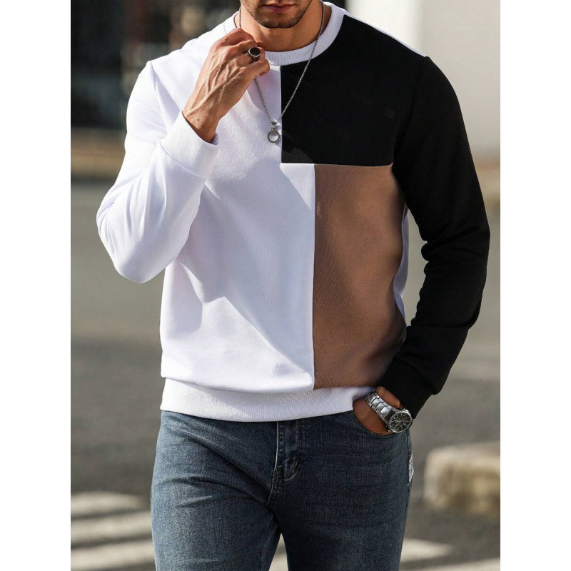 Vyriskas patchwork džemperis su apvaliu kaklu, ilgomis rankovėmis, fleece įdėklas, ramie 51–70% pluošto