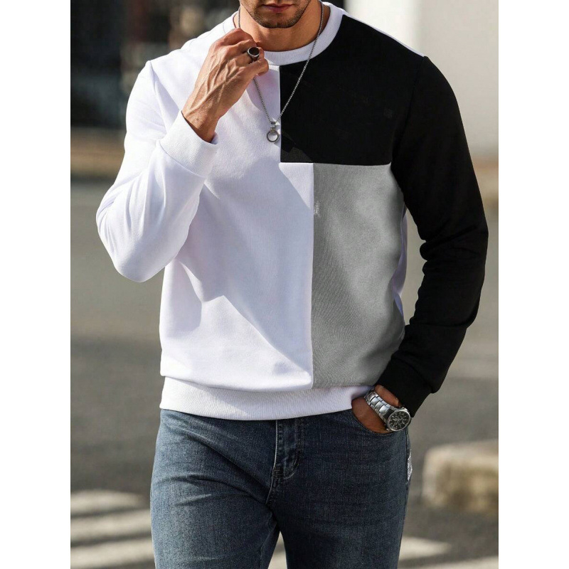 Vyriskas patchwork džemperis su apvaliu kaklu, ilgomis rankovėmis, fleece įdėklas, ramie 51–70% pluošto
