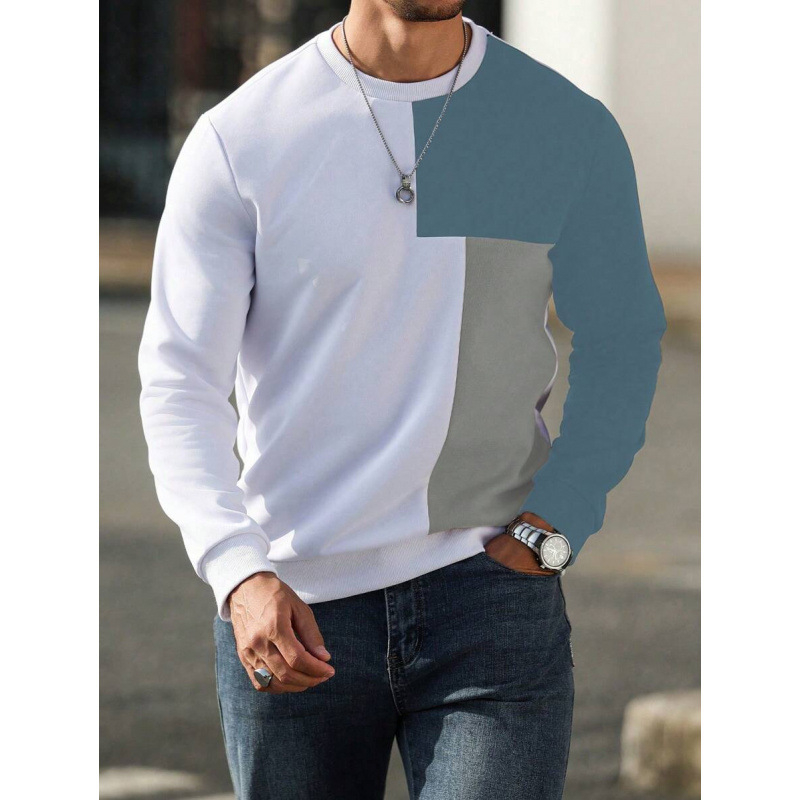 Vyriskas patchwork džemperis su apvaliu kaklu, ilgomis rankovėmis, fleece įdėklas, ramie 51–70% pluošto